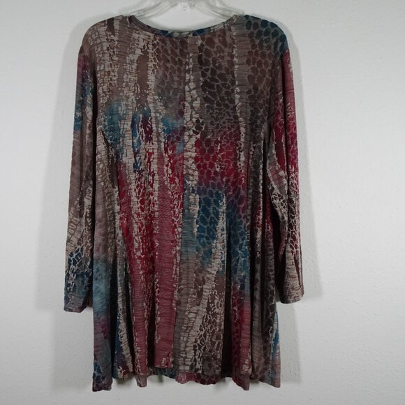 Ali Miles Knit Tunic Top Women's Plus Size 1X Multicolor Loose Fit Burnout - Picture 5 of 10